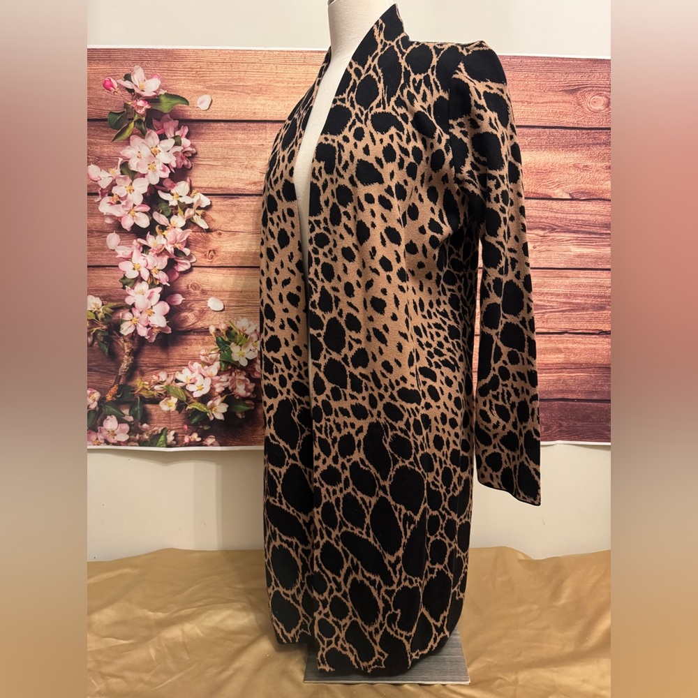 Alfani Animal Print Cardigan Size M Long Open Front Leopard Print Sweater Duster - Picture 2 of 7